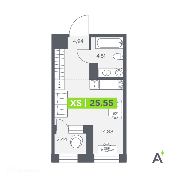 Планировка: Студия · 25,55 м²