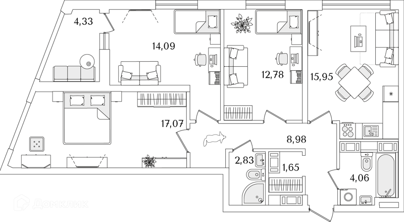 Планировка: 3 комнаты · 78,5 м²