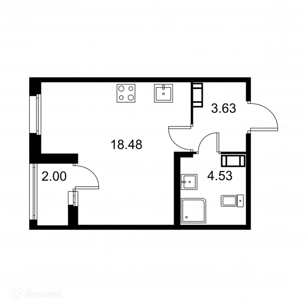 Планировка: Студия · 27,64 м²