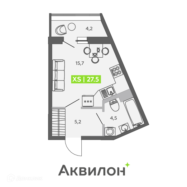 Планировка: Студия · 27,5 м²