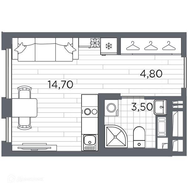 Планировка квартиры: Студия · 23 м²