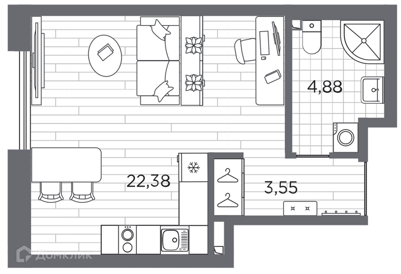 Планировка: Студия · 30,81 м²
