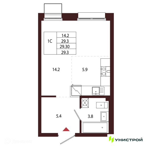 Планировка: Студия · 29,3 м²