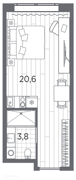 Планировка квартиры: Студия · 24,4 м²
