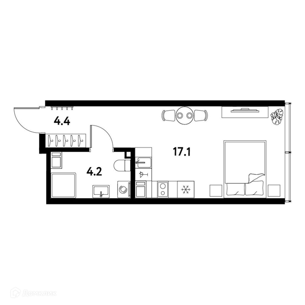 Планировка: Студия · 25,7 м²