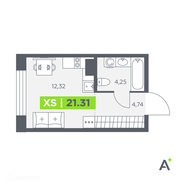 Планировка: Студия · 21,31 м²