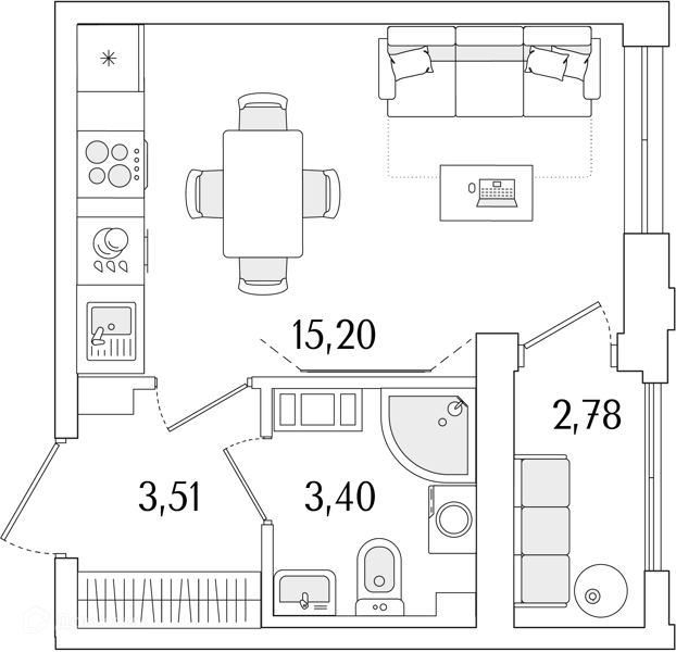 Планировка: Студия · 23,5 м²