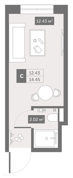 Планировка: Студия · 14,8 м²