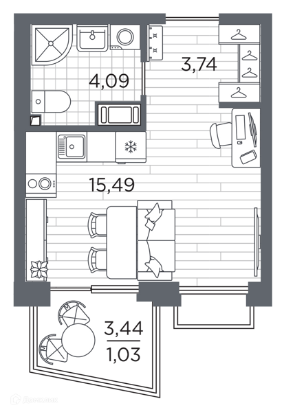 Планировка квартиры: Студия · 24,35 м²