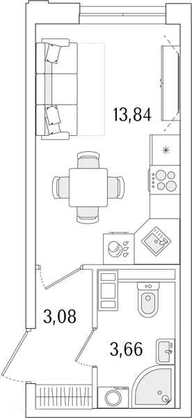 Планировка квартиры: Студия · 20,58 м²