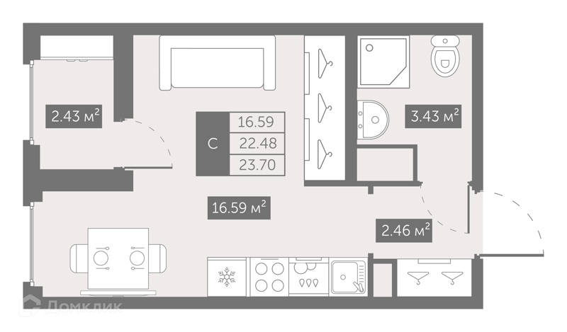 Планировка: Студия · 22,54 м²