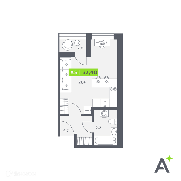 Планировка: Студия · 32,4 м²