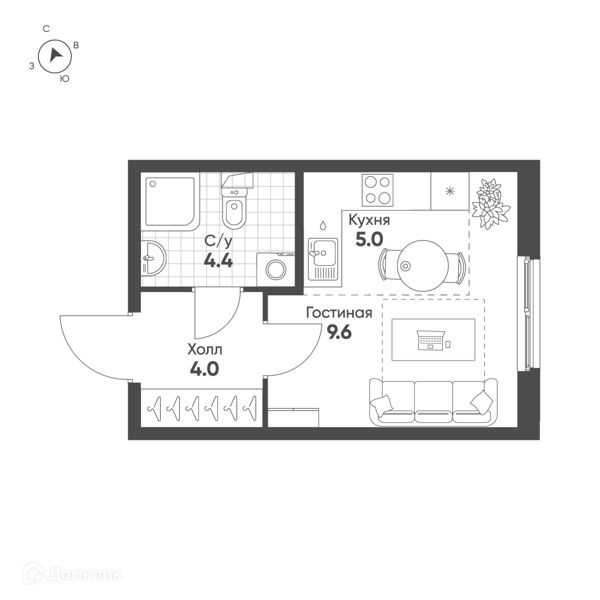 Планировка: Студия · 23 м²