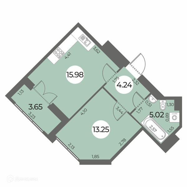 Планировка: 1 комната · 40,32 м²