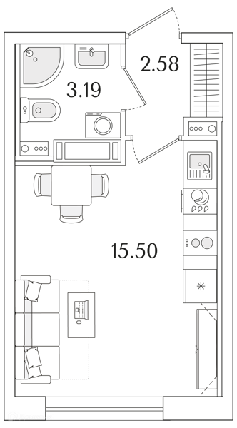 Планировка: Студия · 21,27 м²