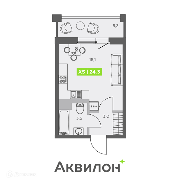 Планировка квартиры: Студия · 24,3 м²