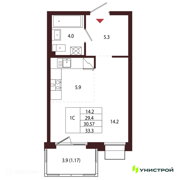 Планировка: Студия · 30,57 м²