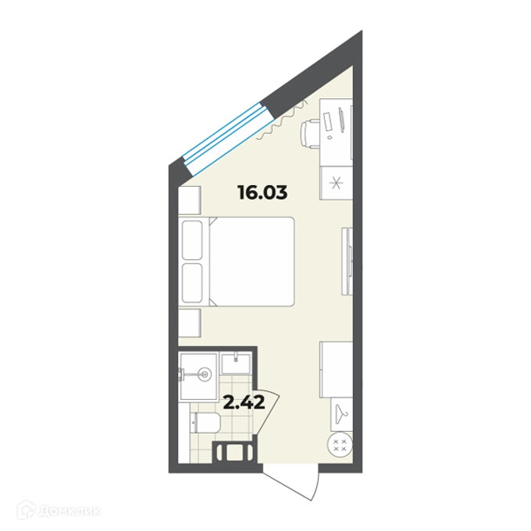Планировка квартиры: Студия · 18,45 м²
