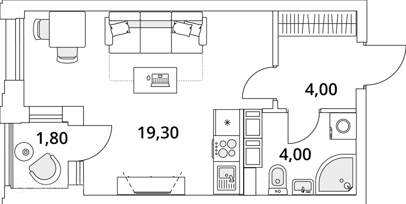 Планировка: Студия · 28,2 м²