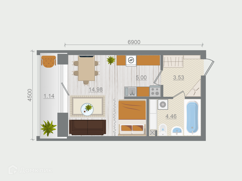 Планировка квартиры: Студия · 29,11 м²
