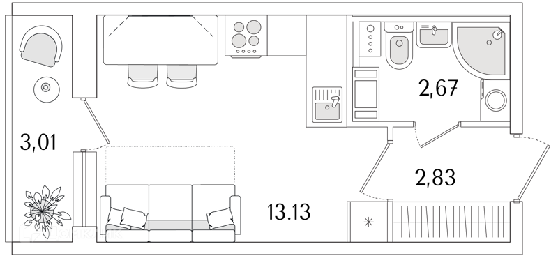 Планировка: Студия · 20,14 м²