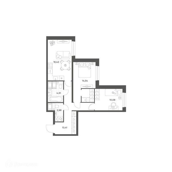 Планировка: 2 комнаты · 61,75 м²