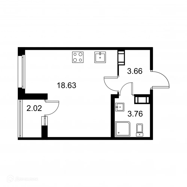 Планировка: Студия · 27,06 м²