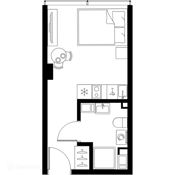 Планировка квартиры: Студия · 19,9 м²