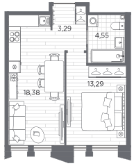 Планировка: 1 комната · 39,51 м²
