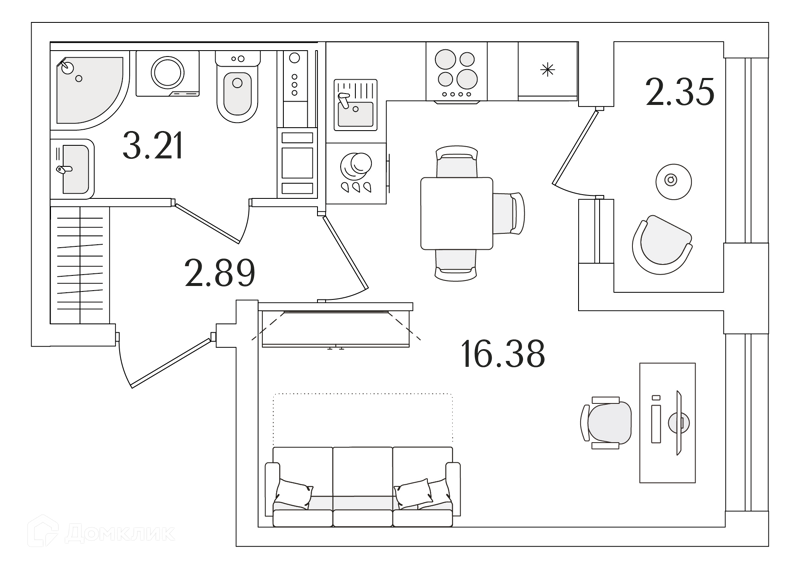 Планировка: Студия · 23,66 м²
