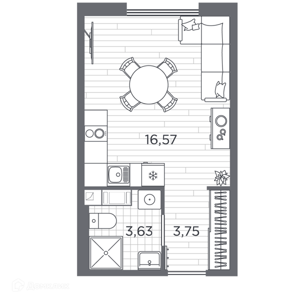 Планировка: Студия · 24,1 м²