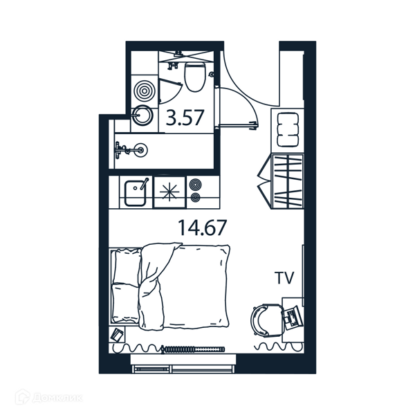 Планировка: Студия · 17,35 м²