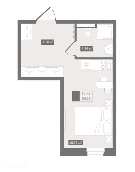 Планировка: Студия · 24,8 м²