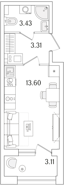 Планировка: Студия · 21,9 м²