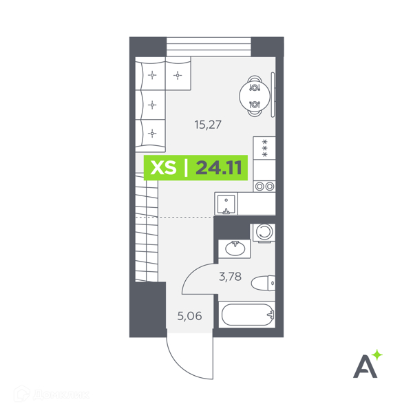 Планировка квартиры: Студия · 24,11 м²
