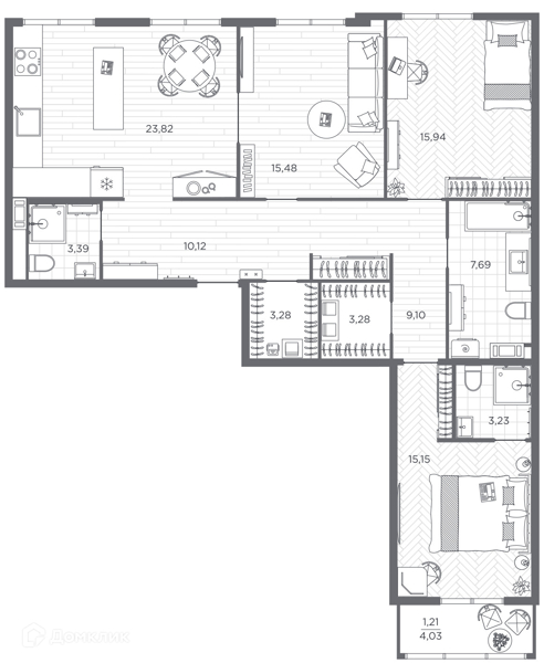 Планировка квартиры: 3 комнаты · 111,4 м²