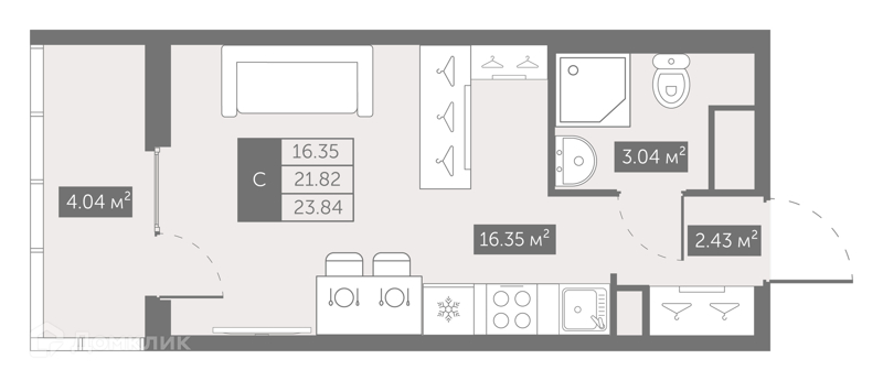 Планировка: Студия · 23,67 м²