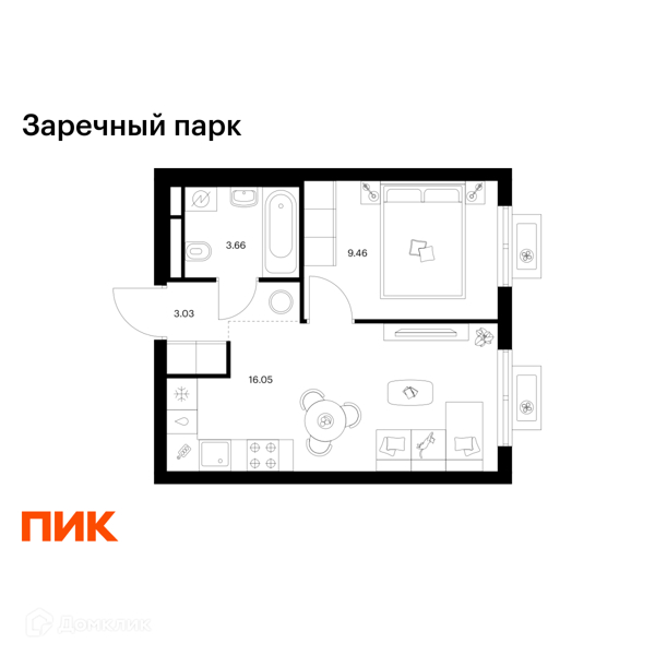 Планировка: 1 комната · 32,2 м²