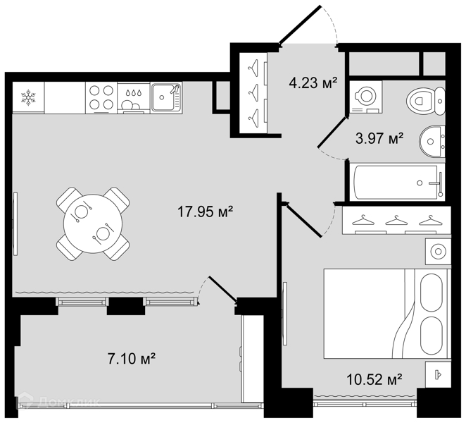 Планировка: 1 комната · 40,22 м²