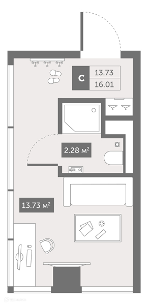 Планировка: Студия · 16,9 м²