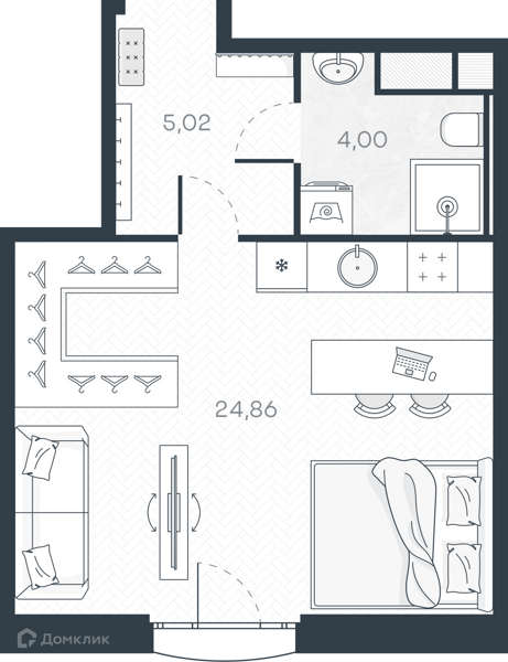 Планировка: Студия · 34,48 м²