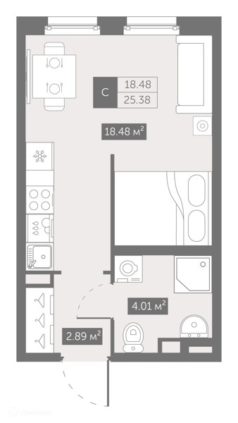Планировка: Студия · 25,8 м²