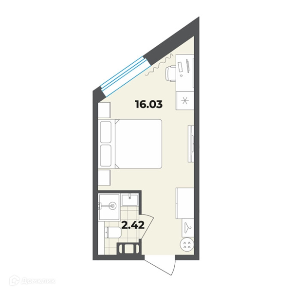 Планировка квартиры: Студия · 18,45 м²