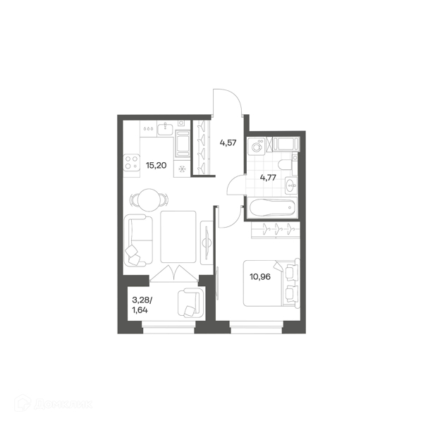 Планировка: 1 комната · 37,14 м²
