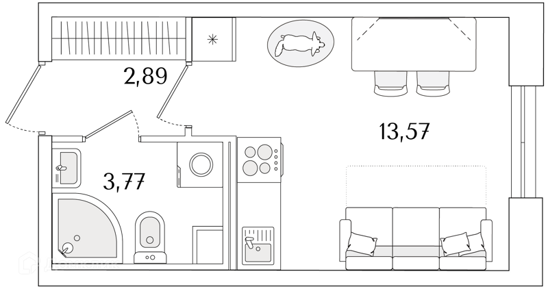 Планировка: Студия · 20,23 м²