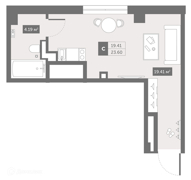 Планировка: Студия · 23,7 м²