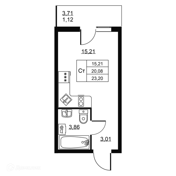 Планировка квартиры: Студия · 23,2 м²