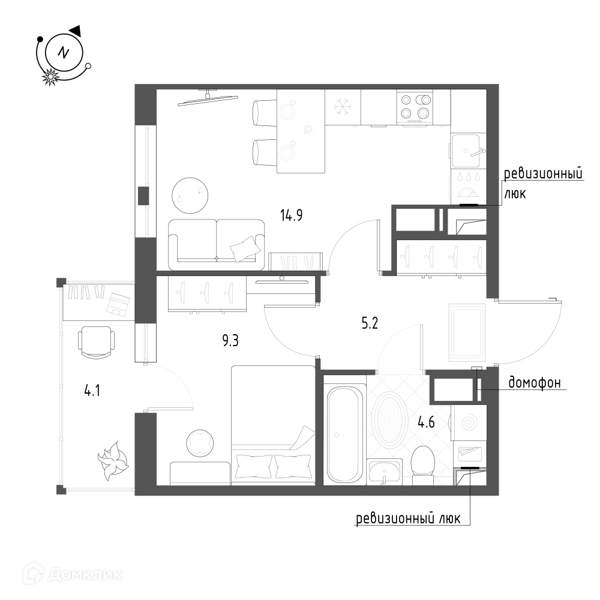 Планировка: 1 комната · 35,3 м²