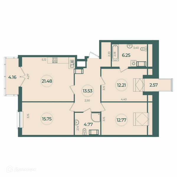 Планировка: 3 комнаты · 88,78 м²