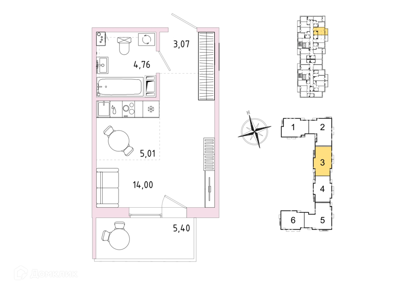 Планировка квартиры: Студия · 28,46 м²